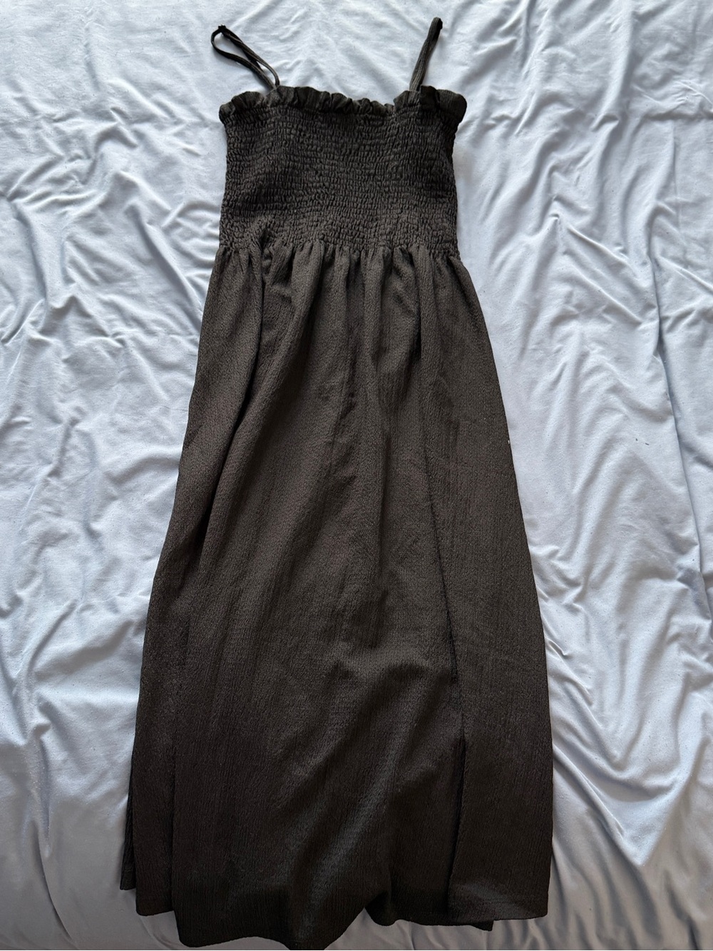H&M Black Smocked Strap Midi Dress